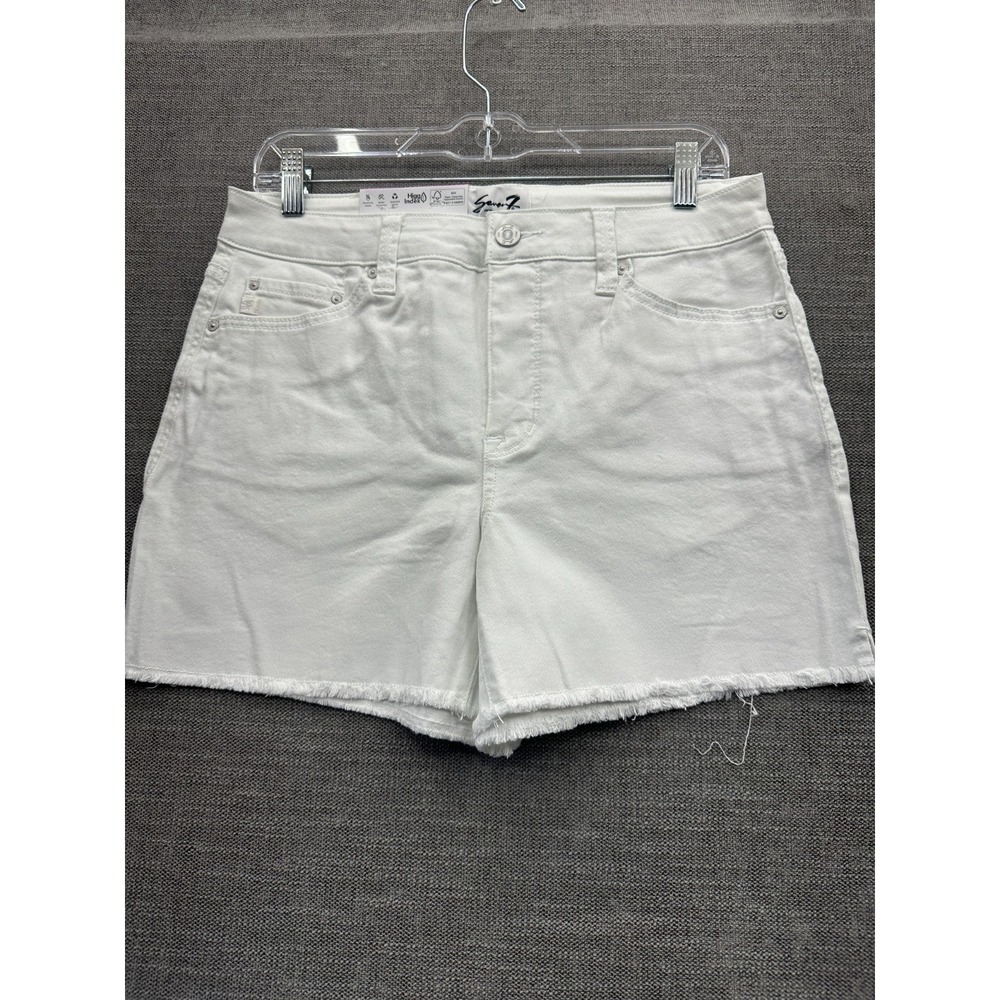 Seven7 Weekend Denim Shorts Women 6 White Light Wash High Rise Frayed Hem Casual